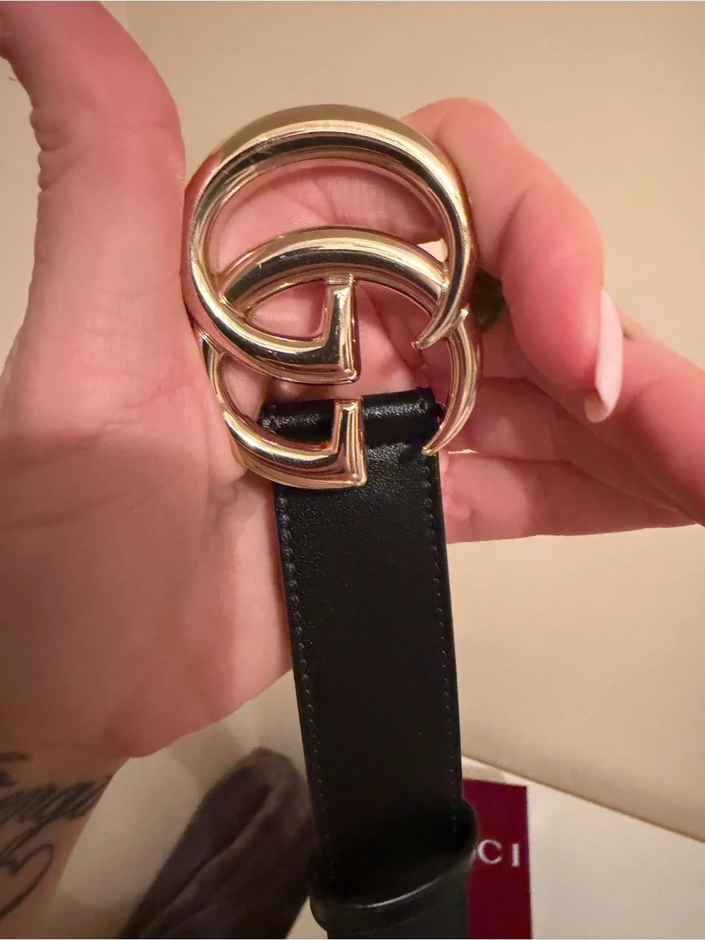 Gucci Black Leather Belt with Gold Interlocking GG Buckle